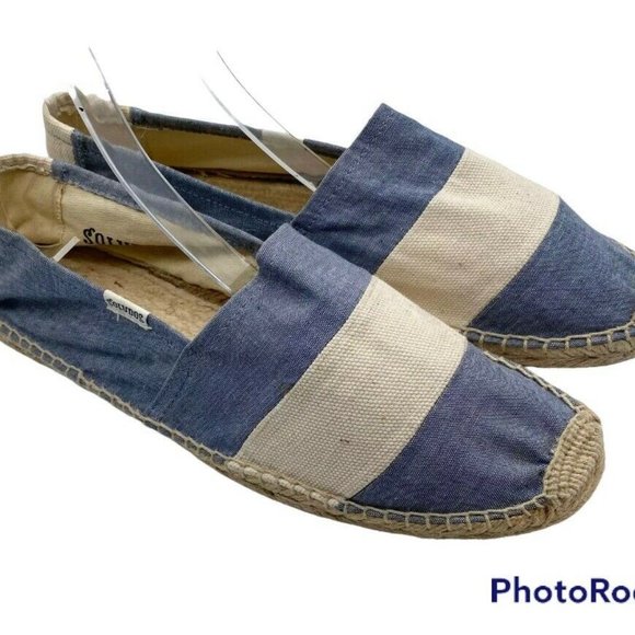 Soludos Espadrilles Flats Shoes Loafers Sz 10 Blue White Striped Nautical - Picture 3 of 7